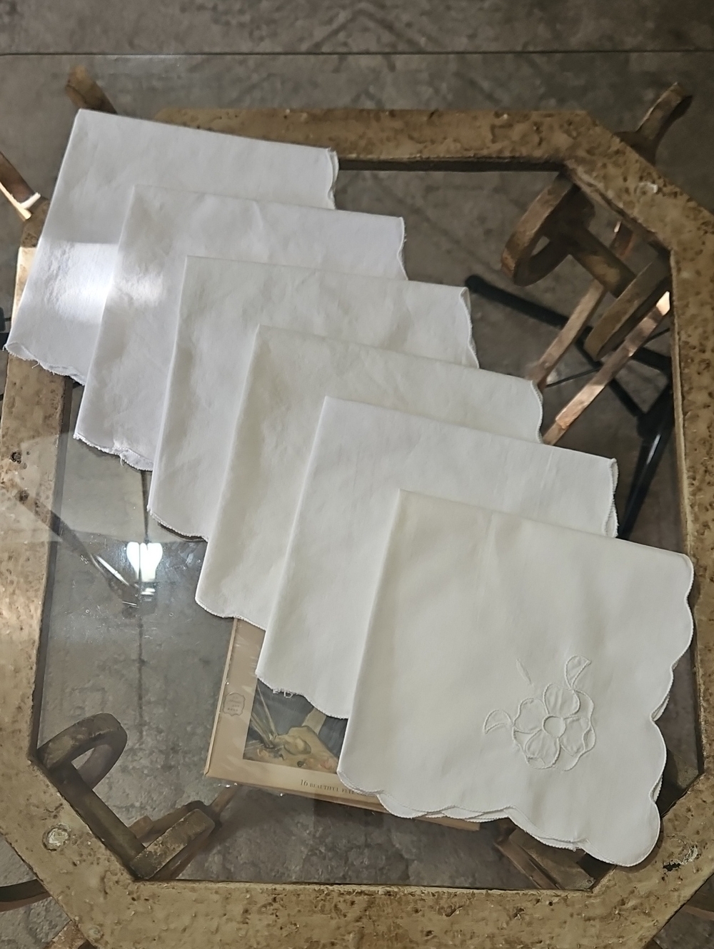 Embroidered White Cotton Cocktail Napkins - Set of 6